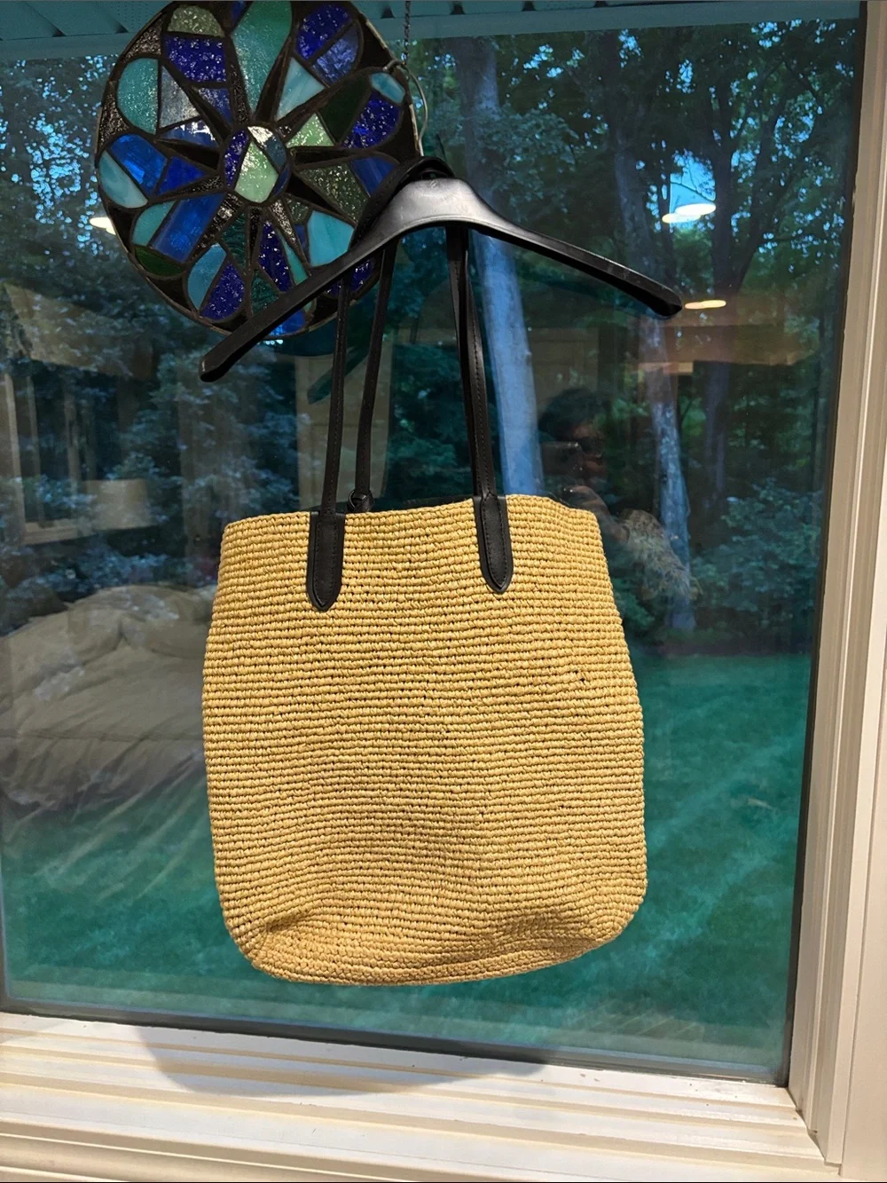 Michael Kors Straw Tote with Black Leather Trim and Pouch